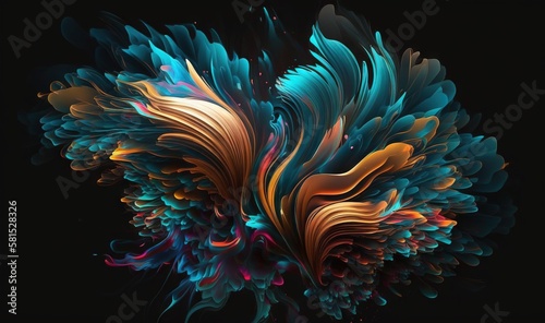  a colorful abstract design on a black background with a black background and a black background with a blue, orange, and yellow swirl pattern. generative ai