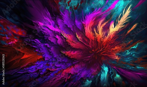  an abstract painting of a colorful flower with lots of colors and shapes on it s petals  with a black background and a black background.  generative ai