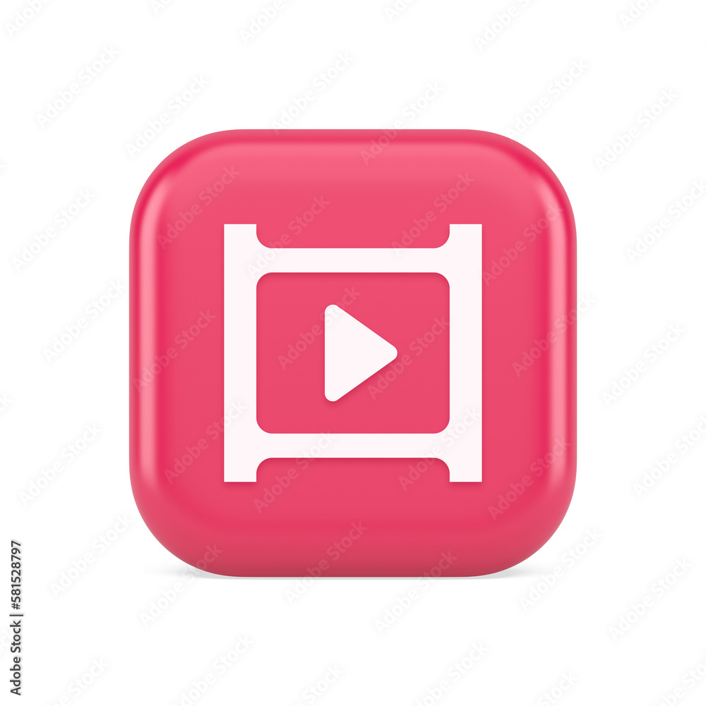 Video film multimedia content play button digital player broadcasting 3d realistic icon Video film multimedia content play button digital player broadcasting 3d realistic icon