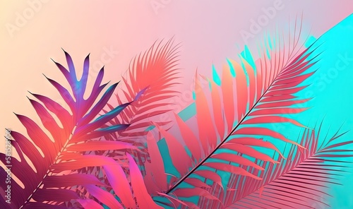  a close up of a plant with a blue and pink back ground and a pink and blue back ground and a green and pink back ground. generative ai