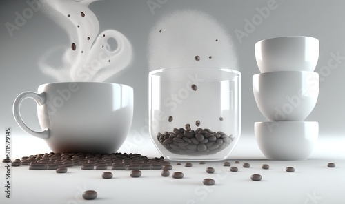  a group of coffee mugs with coffee beans in the bottom and a cup with coffee beans in the bottom and a cup with coffee beans in the middle. generative ai