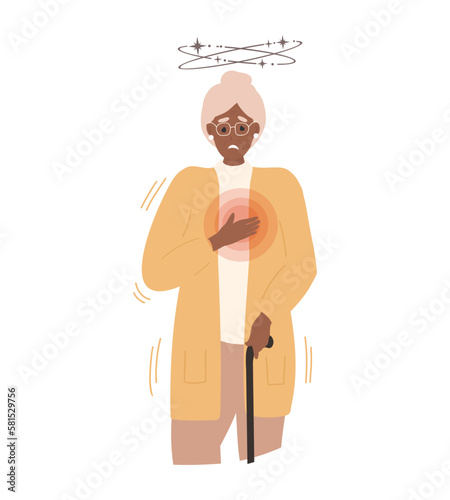Panic attack and disorders concept. Senior Adult, Old Black Woman got panic attack, mental illness