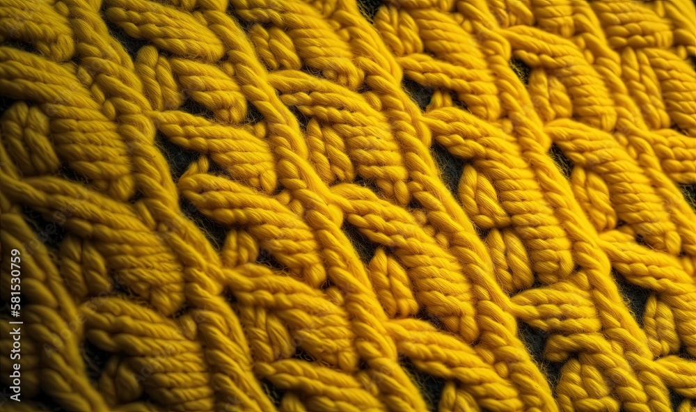 a close up of a yellow knitted material with a pattern of braiding on the outside of it, with a black background and a yellow background. generative ai a close up of a yellow knitted material with a pattern of braiding on the outside of it, with a black background and a yellow background. generative ai