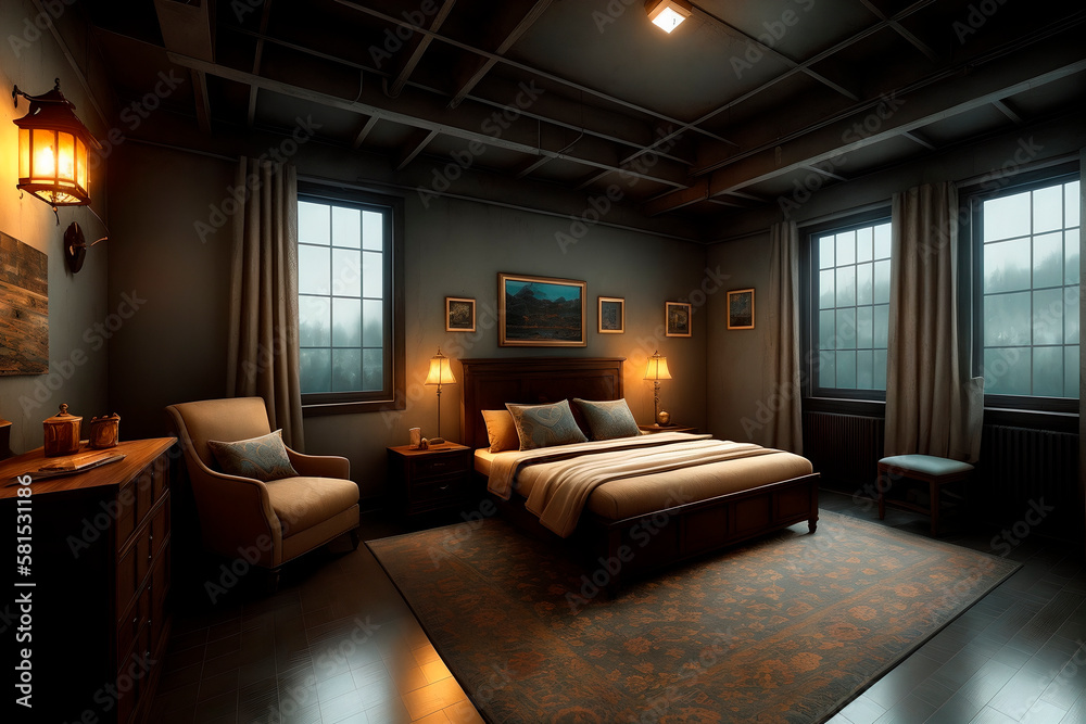 Fototapeta premium night room concept art illustrtion. Generative ai.