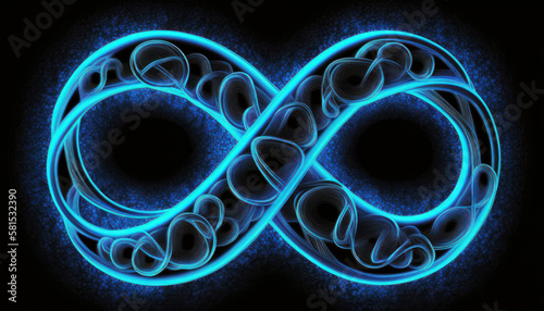 blue infinity forever endless symbol sign with black background Generative AI, Generativ, KI