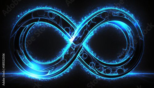 blue infinity forever endless symbol sign with black background Generative AI, Generativ, KI