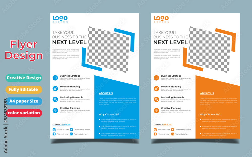 Business brochure flyer design layout template in A4 size, with blur background, vector