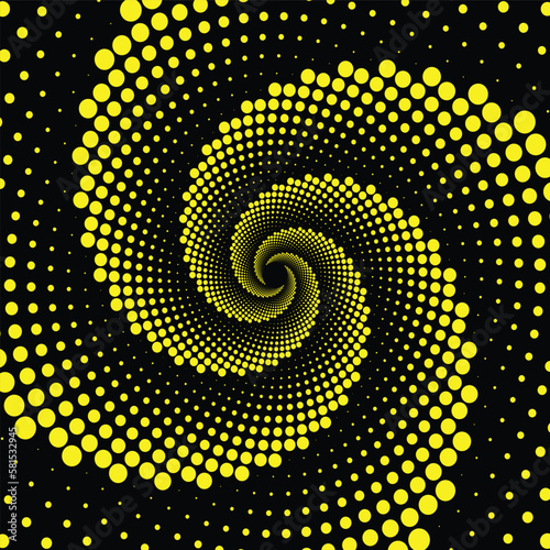 Black background and yellow dot spiral