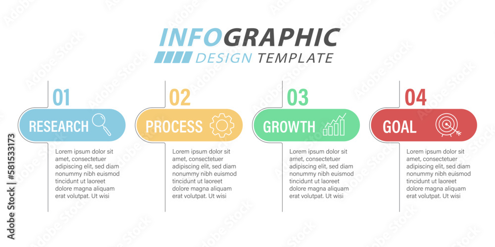 Infographic design template. Timeline concept with 4 options or steps template. layout, diagram, annual, roket, start up, report, presentation. Vector illustration. Infographic design template. Timeline concept with 4 options or steps template. layout, diagram, annual, roket, start up, report, presentation. Vector illustration.