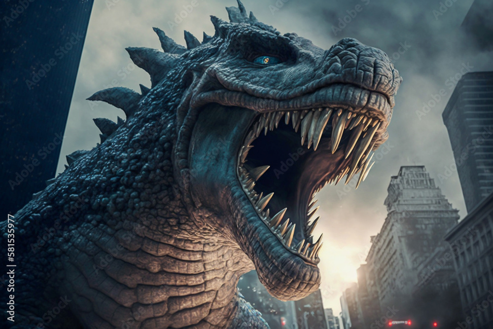 Giant kaiju attack the big city, generative ai Giant kaiju attack the big city, generative ai