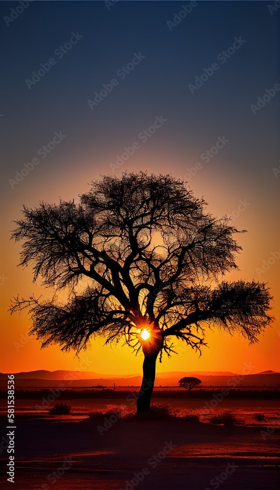 silhouette of a tree at sunset