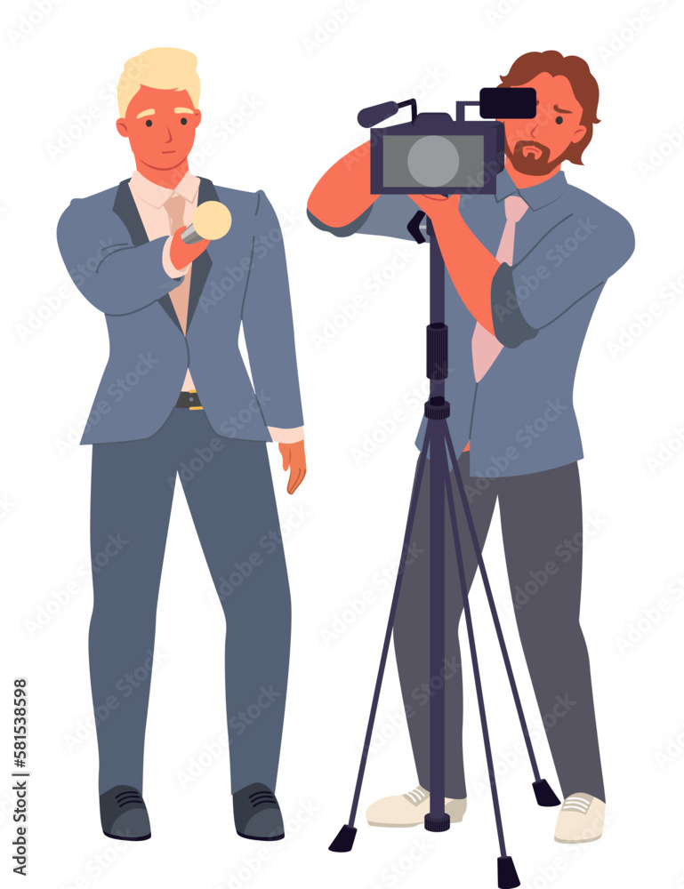 Vector journalist and cameraman creating TV broadcast illustration Vector journalist and cameraman creating TV broadcast illustration