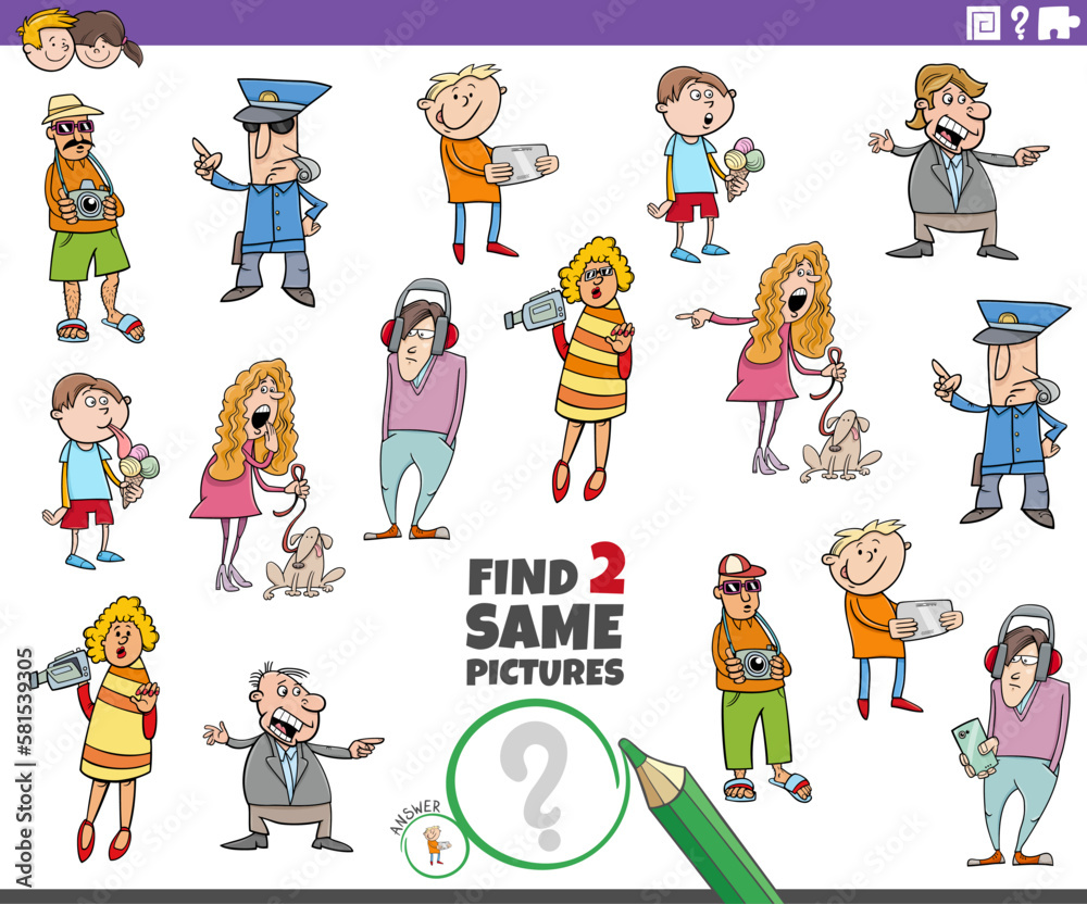 find two same cartoon people characters educational game find two same cartoon people characters educational game