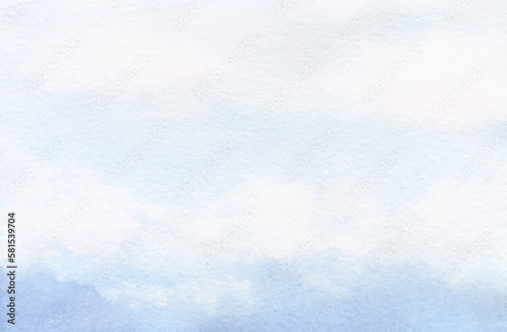 Watercolor, abstract, texture, blue background. Sky with clouds. Drawn by hand. For design and decoration with place for text.