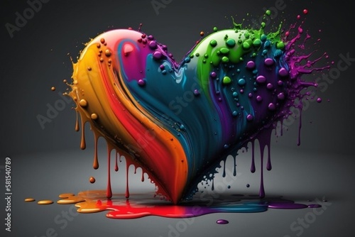 Rainbow colored heart with paint splashes