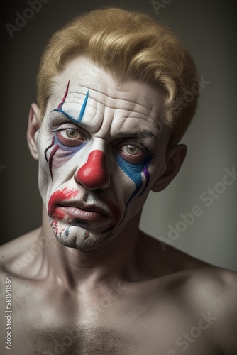 AI Captivatingly Creepy  Unleashing the Malevolent and Grimy Clown-Faced Man Portrait