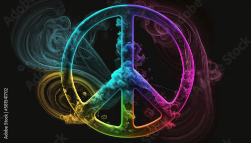 colorful neon peace symbol Generative AI, Generativ, KI