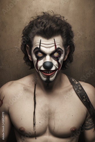 AI Captivatingly Creepy: Unleashing the Malevolent and Grimy Clown-Faced Man Portrait