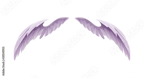 Beautiful wing concept. Sticker with white wings of heavenly angel or magical creature. Pair of flight wings with light feathers. Cartoon realistic vector illustration isolated on white background