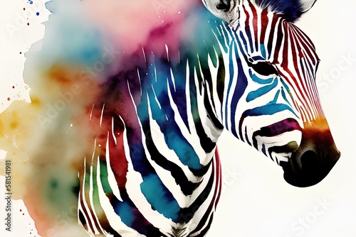 zebra with stripes watercolor style mede with Generative AI