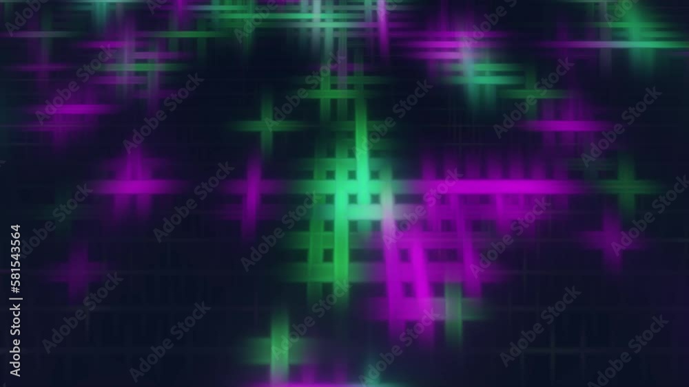 4K abstract colorful interwoven vibrant background. Green and pink electrical grid blocks. Multicolored molecular geometric bright lights. Data internet technology Stock video.
