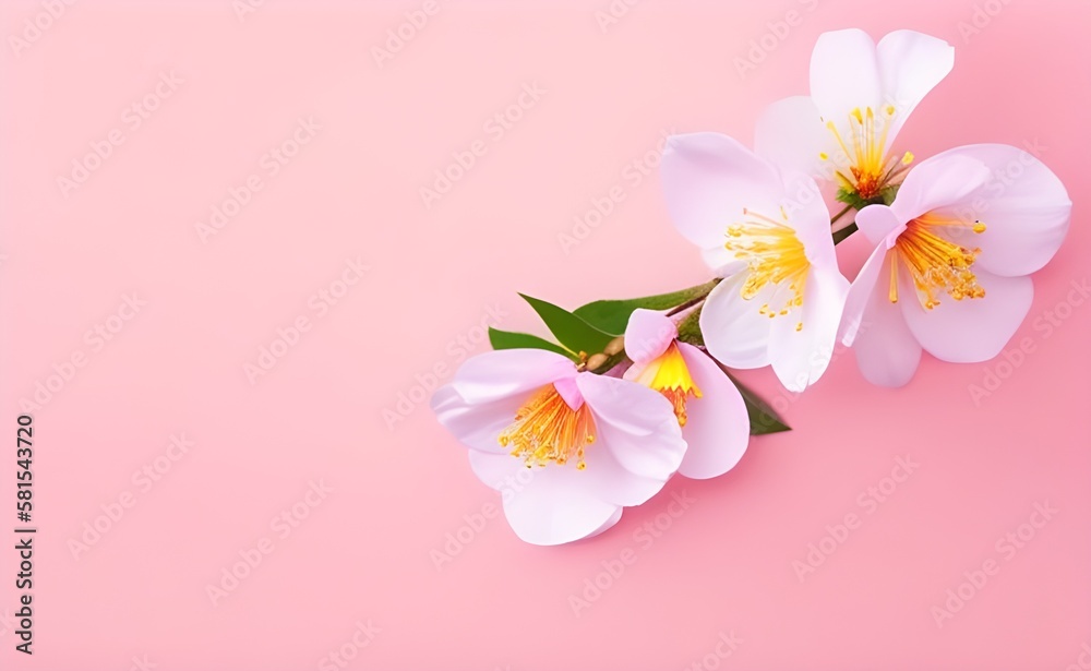 white cherry blossom on pink background, Generative AI white cherry blossom on pink background, Generative AI