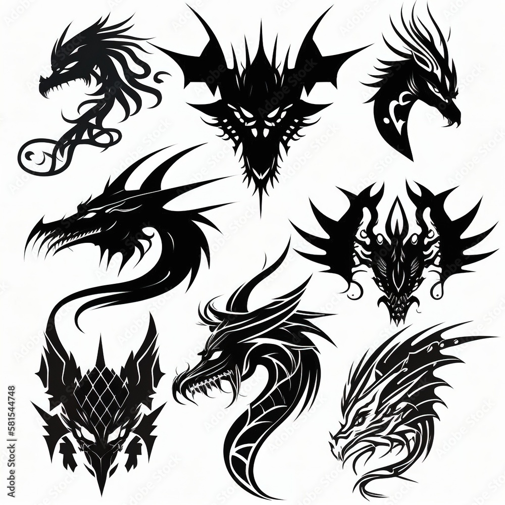 Obraz premium Black dragon, tattoo concept, generative ai