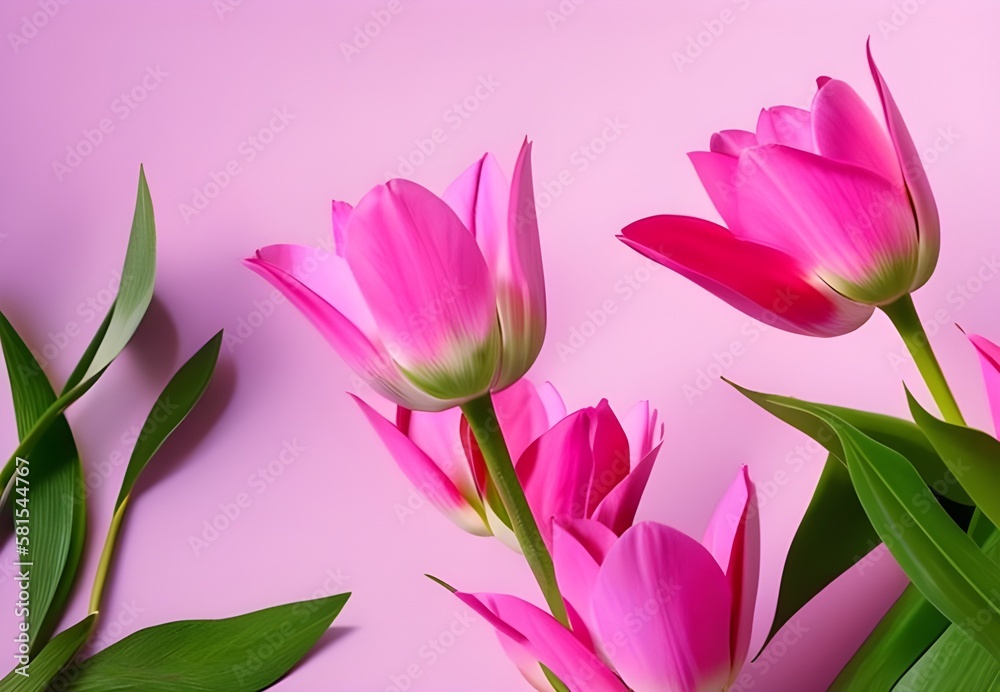 pink tulips on pink background, Generative Ai