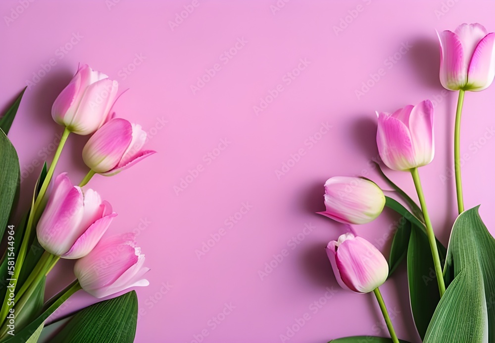Fototapeta premium pink tulips on pink background, Generative Ai