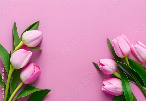 pink tulips on pink background, Generative Ai