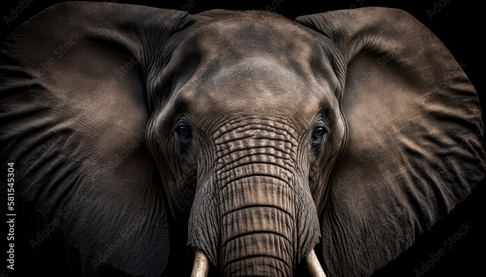 Obraz premium Elephant close-up on black background. Generative AI