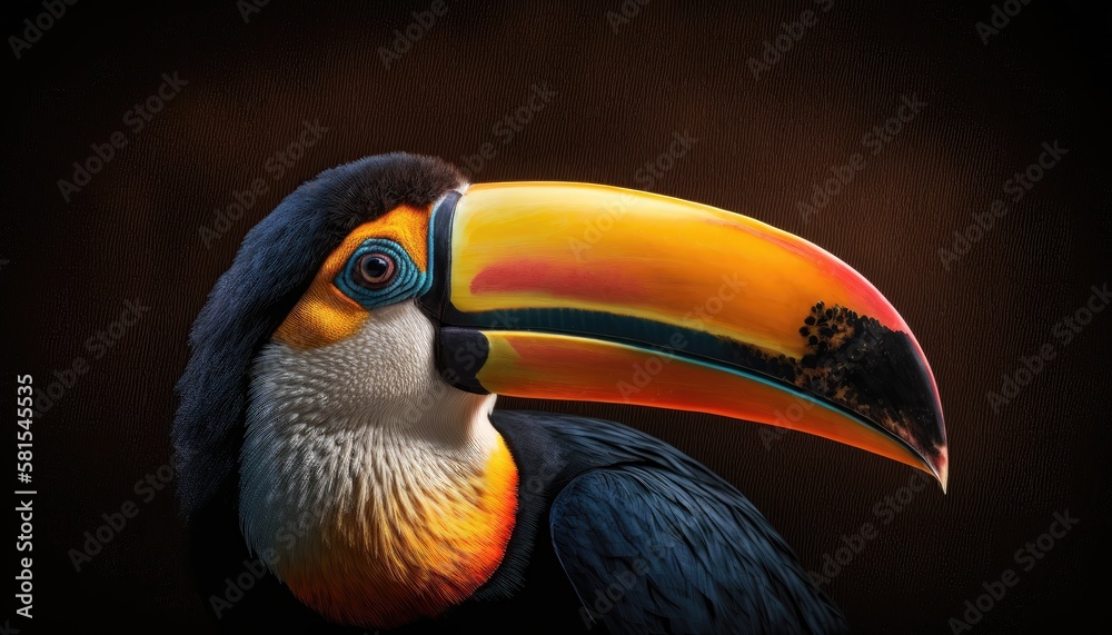 Naklejka premium Toucan close-up on black background. Generative AI