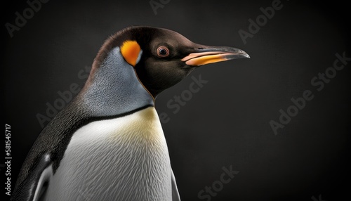 Penguin close-up on black background. Generative AI