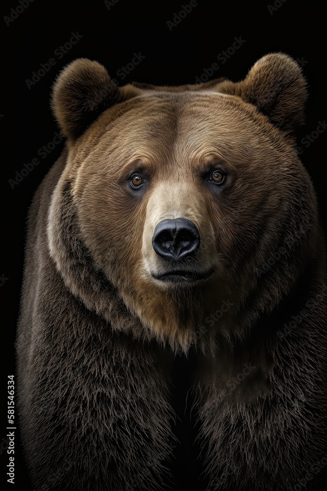 Fototapeta premium Bear close-up on black background. Generative AI