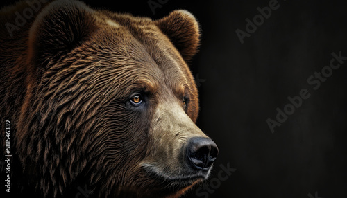 Bear close-up on black background. Generative AI