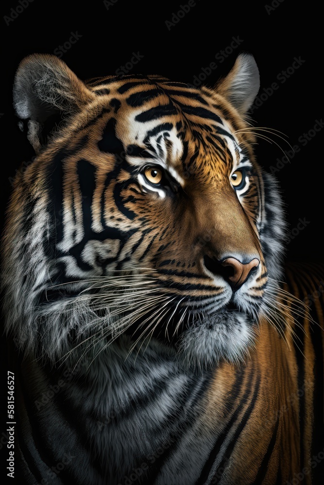 Tiger close-up on black background. Generative AI Tiger close-up on black background. Generative AI