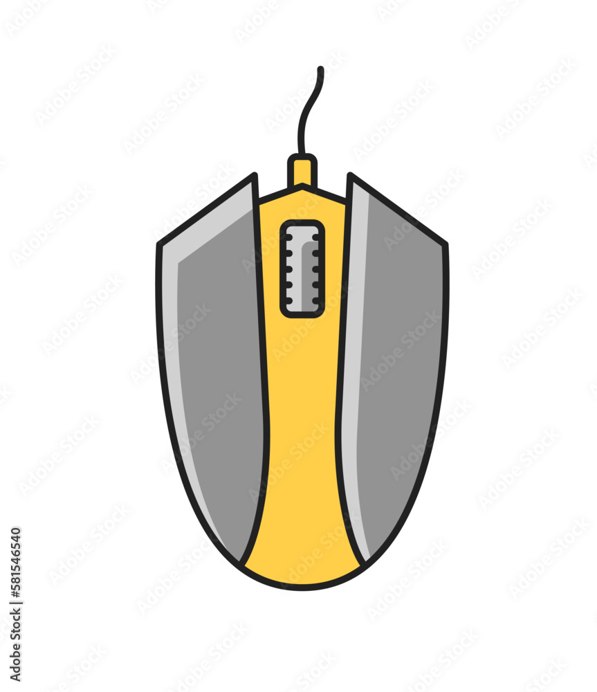 Game item icon. Colorful retro sticker with computer mouse to control video games. Equipment for gaming and entertainment. Cartoon flat vector illustration isolated on white background Game item icon. Colorful retro sticker with computer mouse to control video games. Equipment for gaming and entertainment. Cartoon flat vector illustration isolated on white background