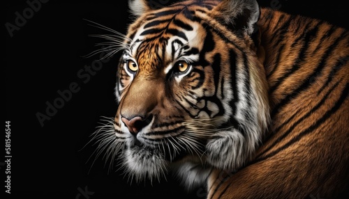 Tiger close-up on black background. Generative AI © AdriFerrer