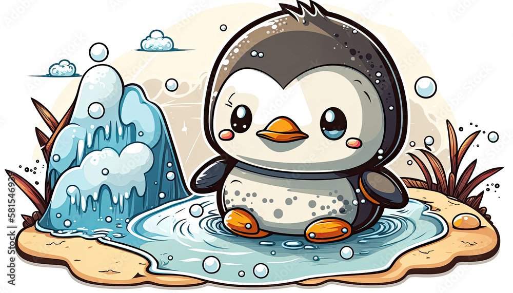 Obraz premium Penguin on the ice and near to the sea. Generative AI