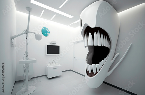 Generative AI illustration of modern and futuristic dental clinic with all technical advances photo