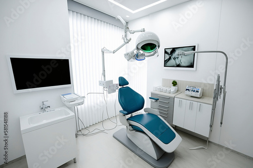 Generative AI illustration of modern and futuristic dental clinic with all technical advances