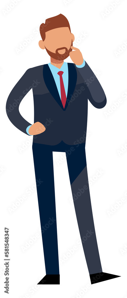 Standing man in suit talking on phone. Business call Standing man in suit talking on phone. Business call