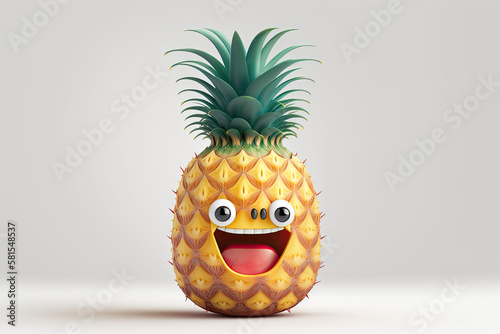 Pineapple with smiling face, generative ai