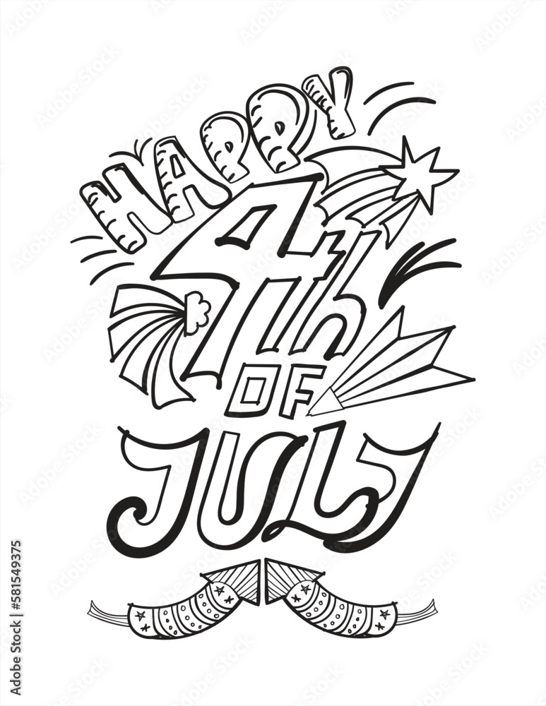 4th of July American Independence Day coloring page for kids and adults, coloring page 