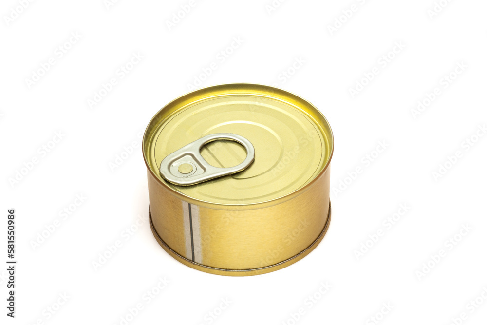 Golden colour shiny metallic food tin can isolated on white backround Golden colour shiny metallic food tin can isolated on white backround