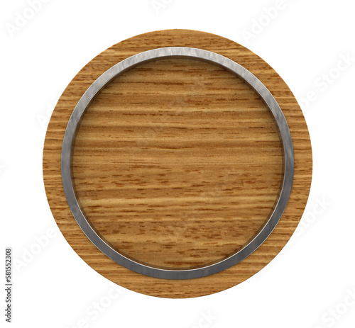 Circular wooden panel with metal