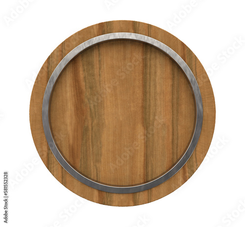 Circular wooden panel with metal