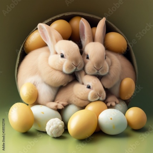 Cute Easter bunnies with eggs