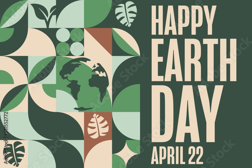 Happy Earth Day. April 22. Holiday concept. Template for background, banner, card, poster with text inscription. Vector EPS10 illustration.