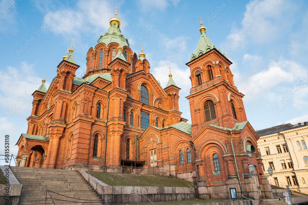 .facade building uspensky cathedral church in helsinki finland